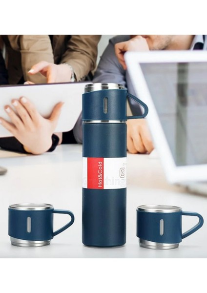 Termos Seti 3 Bardaklı 500ML Paslanmaz Çelik Kahve Termosu Sıcak Su Termosu Hediye Çantalı
