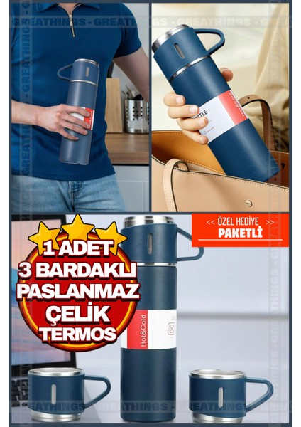 Termos Seti 3 Bardaklı 500ML Paslanmaz Çelik Kahve Termosu Sıcak Su Termosu Hediye Çantalı fiyatları