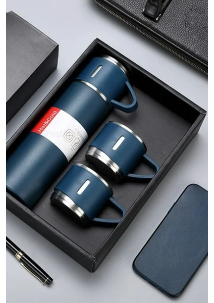 Termos Seti 3 Bardaklı 500ML Paslanmaz Çelik Kahve Termosu Sıcak Su Termosu Hediye Çantalı modelleri