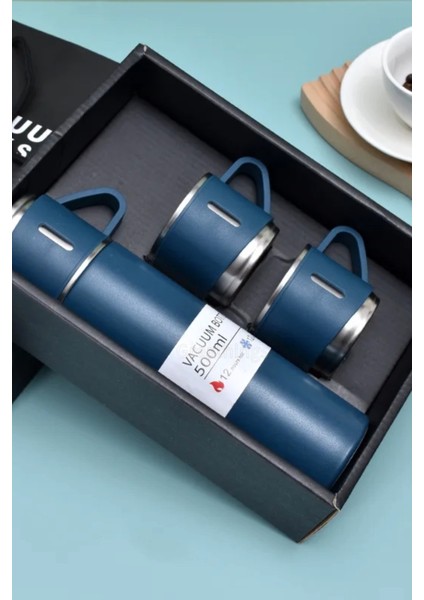 Termos Seti 3 Bardaklı 500ML Paslanmaz Çelik Kahve Termosu Sıcak Su Termosu Hediye Çantalı