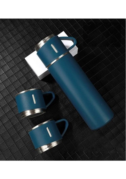 Premium 3 Bardaklı Çay Termosu 500ML Paslanmaz Çelik Kahve Termosu Hediye Çantalı Set fırsatları