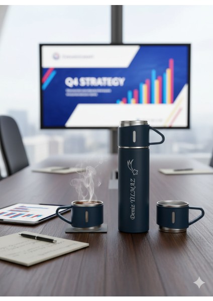 Kahve Termosu 500ML 3 Bardaklı Paslanmaz Çelik Çay Termosu Termos Seti Hediye Çantalı