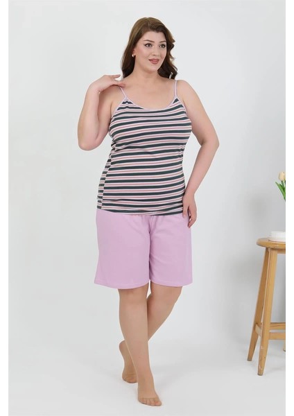 Kadın Büyük Beden Ip Askılı Penye Şortlu Takım Lila fiyatları