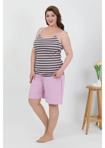 Kadın Büyük Beden Ip Askılı Penye Şortlu Takım Lila modelleri