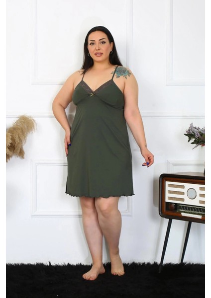 Kadın Haki Pamuklu Ip Askılı Büyük Beden Gecelik fiyatları
