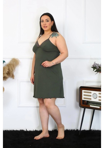 Kadın Haki Pamuklu Ip Askılı Büyük Beden Gecelik modelleri