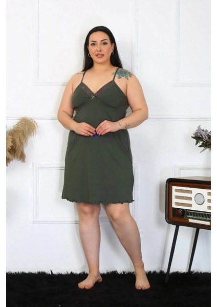 Kadın Haki Pamuklu Ip Askılı Büyük Beden Gecelik fırsatları