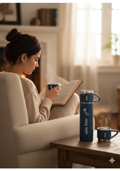 Çelik Termos 500ML 3 Bardaklı Sıcak Tutan Kahve Termosu Premium A+ Kalite Hediye Çantalı