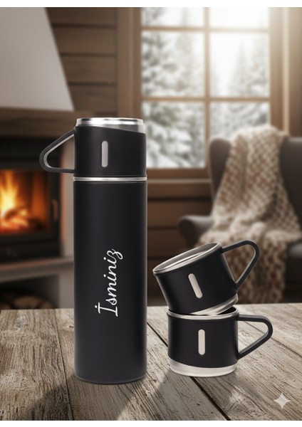 Kahve Termosu 500ML 3 Bardaklı Set A+ Kalite Paslanmaz Çelik Çay Termosu Kamp Termosu Çantalı