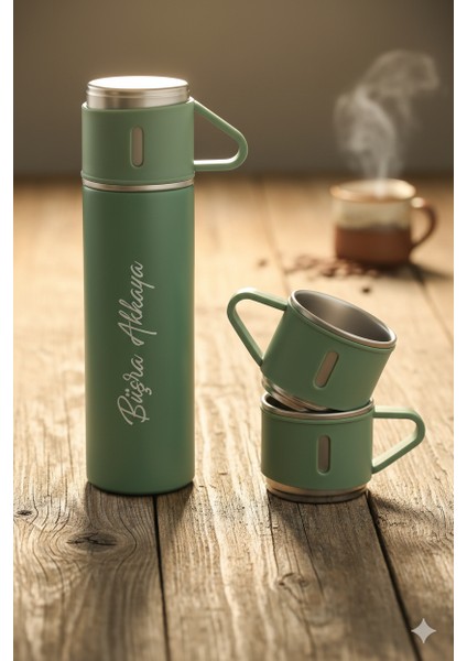 Kahve Termosu 500ML 3 Bardaklı Çelik Termos Set A+ Kalite Çay Termosu Kamp Termosu Çantalı