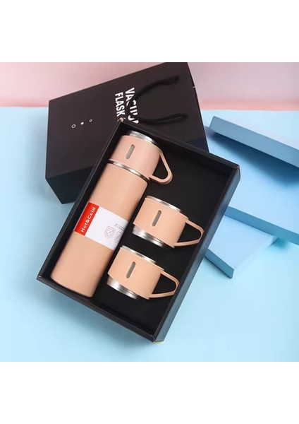 Termos Seti 3 Bardaklı 500ML Paslanmaz Çelik Kahve Termosu Sıcak Su Termosu Hediye Çantalı