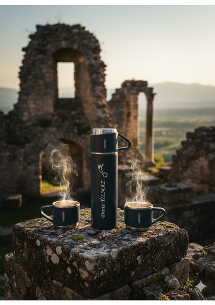 Termos Seti 500ML 3 Bardaklı A+ Kalite Paslanmaz Çelik Kahve Çay Termosu Hediye Çantalı