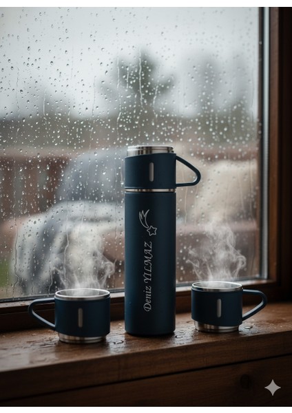 Kamp Termosu 500ML 3 Bardaklı A+ Kalite Çelik Termos Kahve Çay Termosu Hediye Çantalı