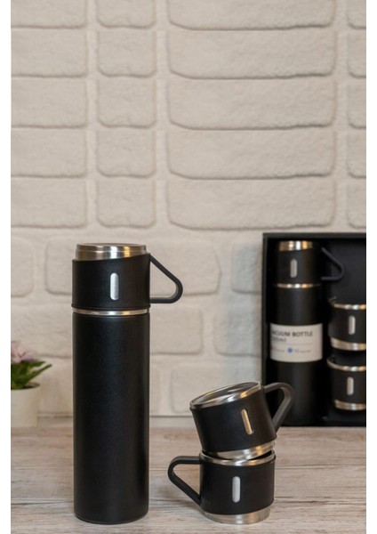 Çay Termosu 500ML 3 Bardaklı A+ Kalite Paslanmaz Çelik Kamp Termosu Çantalı Hediye