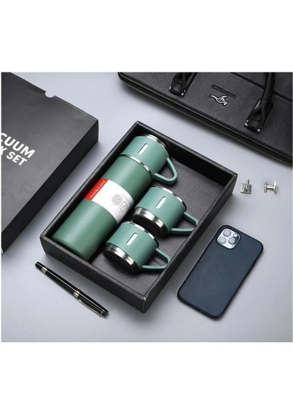 El Termosu 500ML 3 Bardaklı Set Paslanmaz Çelik Kahve Termosu A+ Kalite Hediye Çantalı fırsatları