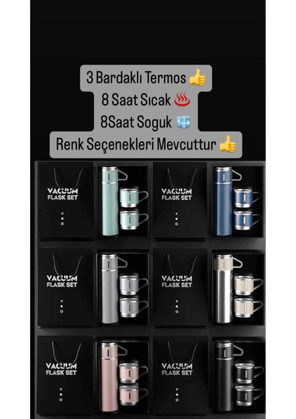 Gri Termos 3 Bardaklı 0,50 L Paslanmaz Çelik Siyah 12 Saat modelleri