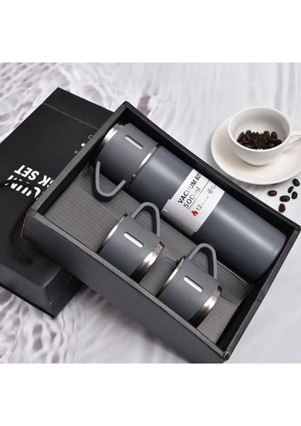 3 Bardaklı Termos 500ML Sıcak Tutan Paslanmaz Çelik Kahve Çay Termosu Çantalı Hediye