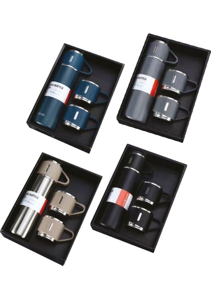 3 Bardaklı Termos Içecek 500 ml Paslanmaz Çelik Yeşil 6 Saat