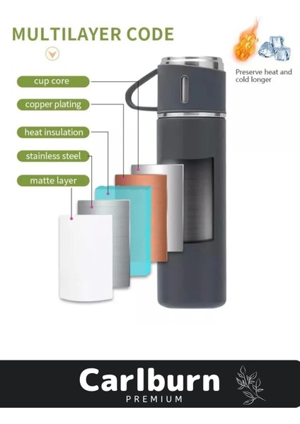 Özel Üretim Paslanmaz Çelik 3 Bardaklı Soğuk Sıcak Termos Vakumlu Termos Set Çanta Hediyeli 550 ml > fırsatları