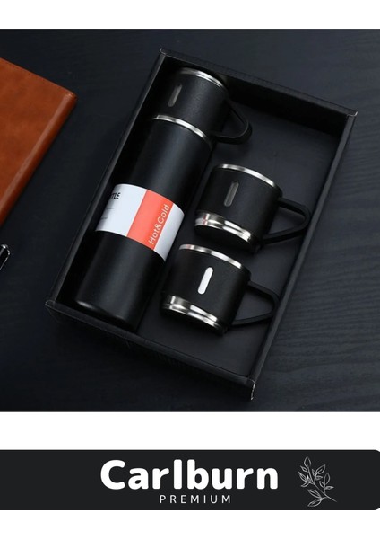 Özel Üretim Paslanmaz Çelik 3 Bardaklı Soğuk Sıcak Termos Vakumlu Termos Set Çanta Hediyeli 550 ml >