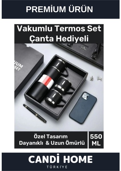 Premium Özel Seri Hediyelik Paslanmaz Çelik 550 ml 3 Bardaklı Soğuk Sıcak Termos Set Çanta Hediyeli fiyatları