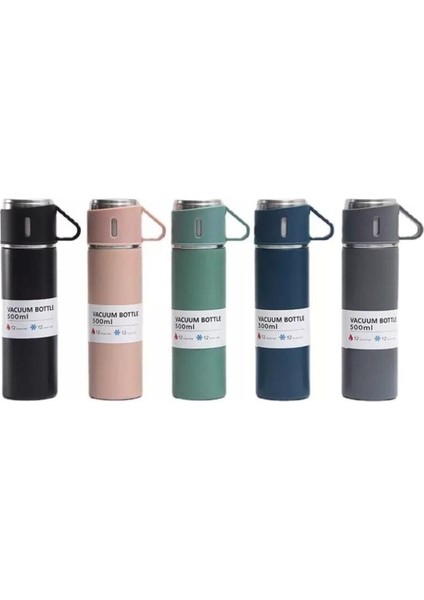 3 Bardaklı Paslanmaz Çelik Termos 500ML Premium A+ Kalite Kahve Termosu Çantalı Hediye