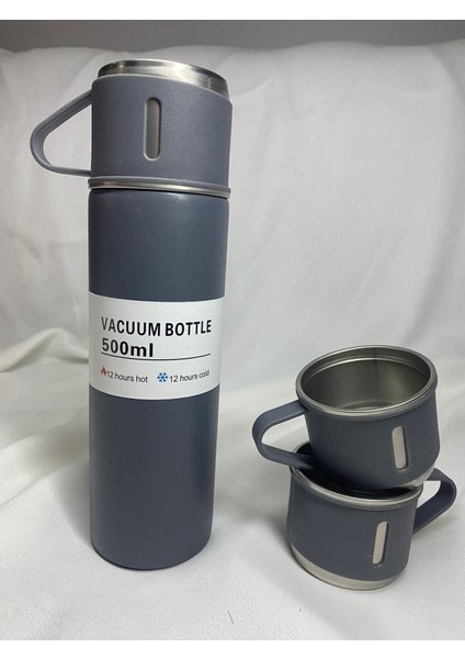 Premium 500ML Termos Bardak Seti 3 Bardaklı Paslanmaz Çelik Kahve Termosu Çantalı