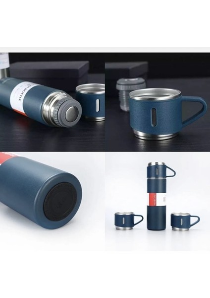 Paslanmaz Çelik 3 Bardaklı Termos Set 500 ml Içecek 500 ml Paslanmaz Çelik Siyah 12 Saat indirimleri