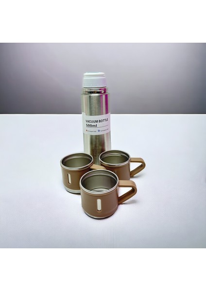 Seyehat Çelik Termos 3 Bardaklı Vakumlu ve Yalıtımlı 450-550 ml Çelik Gri modelleri