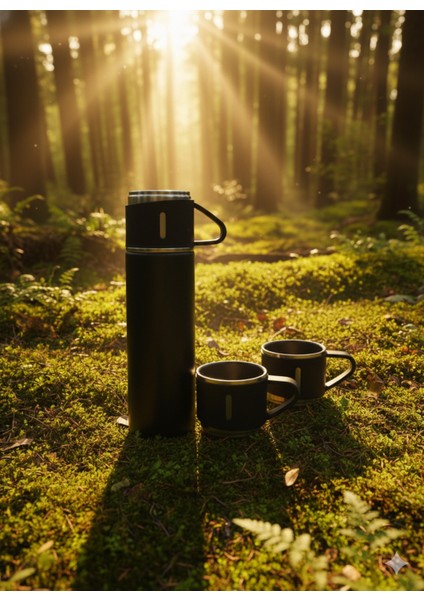 Termos Paslanmaz Çelik 3 Bardaklı Gümüş Renk Set Içecek 500 ml Paslanmaz Çelik Gümüş 12 Saat