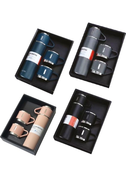 Vacuum Bottle 3 Bardaklı 500 ml Sızdırmaz Vakumlu Sıcak Soğuk Yalıtımlı Termos Beyaz