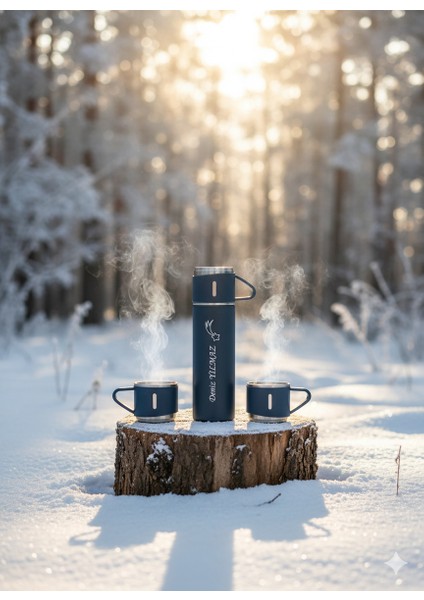 Sıcak Su Termosu 500ML 3 Bardaklı Set A+ Kalite Çelik Kahve Termosu Hediye Çantalı