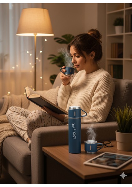 3 Bardaklı Kahve Termosu 500ML Set Paslanmaz Çelik Çay Termosu A+ Kalite Hediye Çantalı