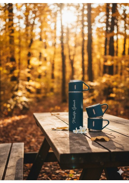 Küçük Termos 500ML 3 Bardaklı Premium Paslanmaz Çelik Kahve Çay Termosu Hediye Çantalı