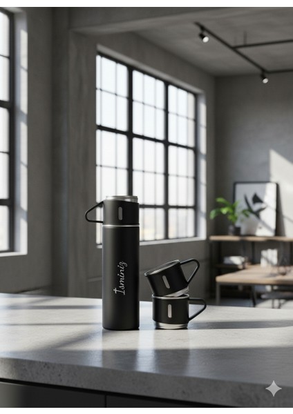 Termos Seti 500ML 3 Bardaklı A+ Kalite Paslanmaz Çelik Kahve Çay Termosu Hediye Çantalı