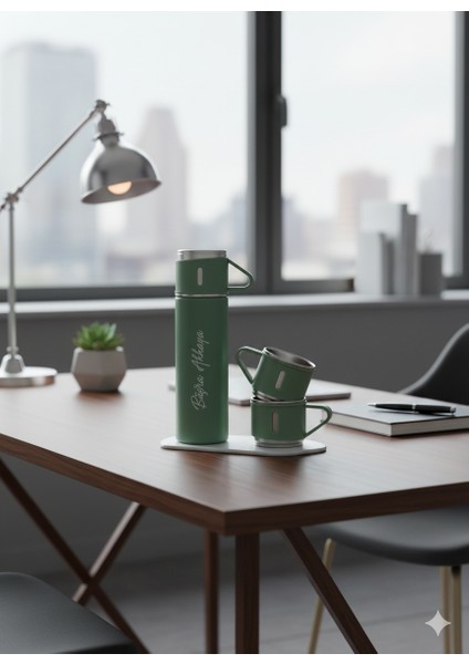Premium 3 Bardaklı Çay Termosu 500ML Paslanmaz Çelik Kahve Termosu Çantalı Termos Seti