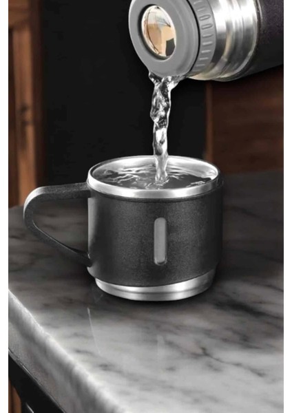 Termos Suluk 500ML 3 Bardaklı Paslanmaz Çelik Kahve Çay Termosu Premium Hediye Çantalı