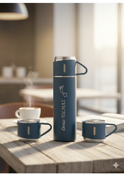 Bardaklı Termos 500ML 3 Bardaklı Set Premium A+ Kalite Çelik Termos Kahve Çay Termosu Çantalı