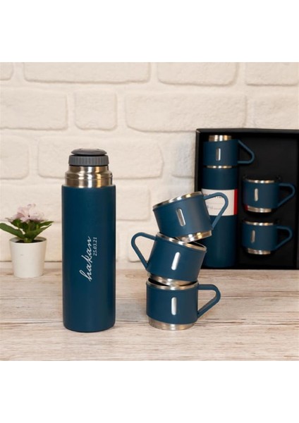Termos 3 Bardaklı Termus Siyah 1 L Içecek Çelik Siyah 48 Saat