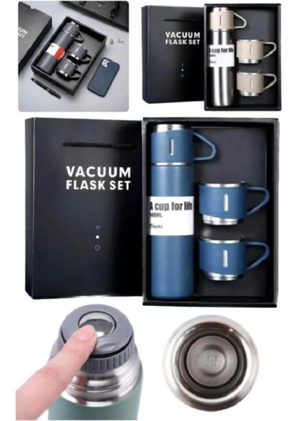 Termos 3 Bardaklı Termus Siyah 1 L Içecek Çelik Siyah 48 Saat fiyatları