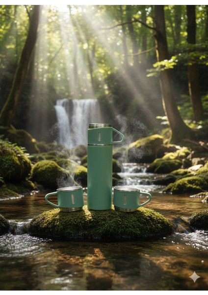 Paslanmaz Çelik 3 Bardaklı Vakumlu Termos Set 500 Ml, 12 Saate Kadar Isı Koruma Termos Pembe 500 ml