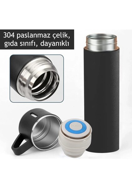 Çelik Termos Seti - 3 Bardaklı Vakumlu Termos Seti Içecek 500 ml Paslanmaz Çelik Gri 12 Saat modelleri