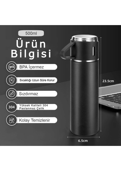 Çelik Termos Seti - 3 Bardaklı Vakumlu Termos Seti Içecek 500 ml Paslanmaz Çelik Gri 12 Saat fırsatları