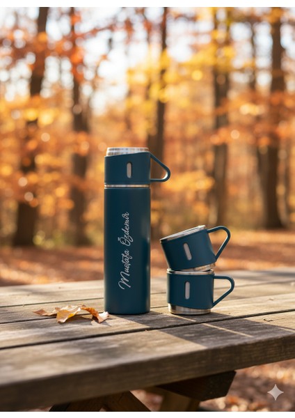 Bardaklı Termos 500ML 3'lü Çelik Set Paslanmaz Kahve Termosu A+ Kalite Hediye Çantalı