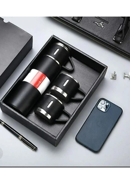 Premium 500ML Termos Bardak Seti 3 Bardaklı Paslanmaz Çelik Kahve Termosu Hediye Çantalı modelleri