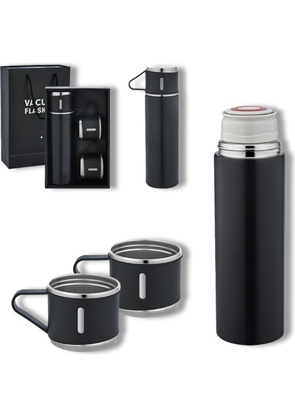 Paslanmaz Çelik 3 Bardaklı Vakumlu Termos Set 500 Ml, 12 Saate Kadar Isı Koruma Içecek 500 ml Paslan