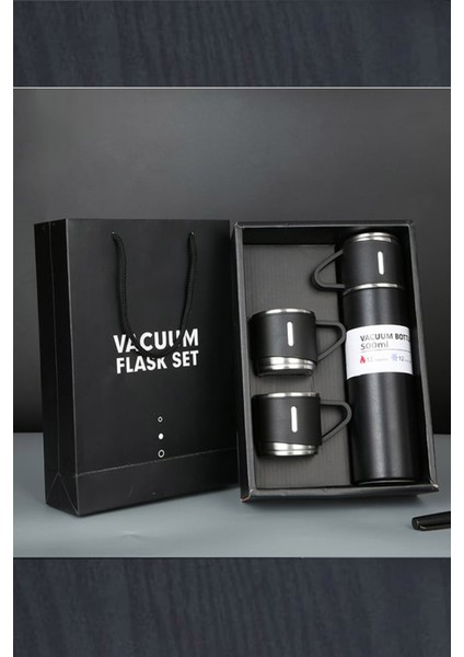 Çantalı 500ML 3 Adet Bardaklı Çelik Termos Seti (4199) 0,26 L Kahverengi