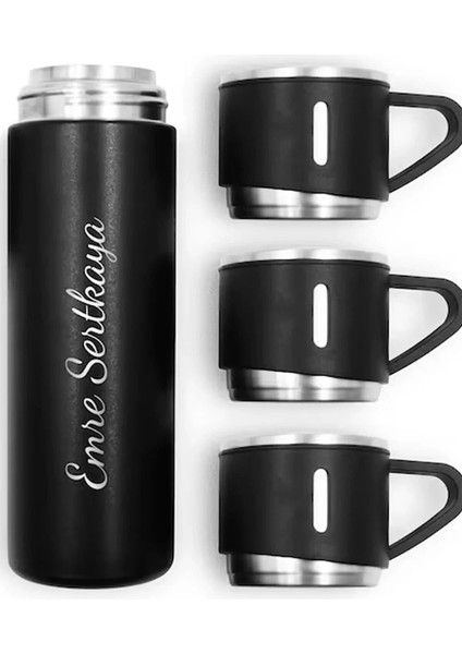 Kişiye Özel Paslanmaz Çelik Termos 3 Bardaklı Termos Seti Çanta Hediyeli fırsatları