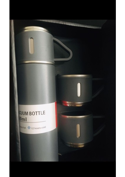 Paslanmaz Çelik Termos 3 Bardaklı Set Vakumlu Termos >550 ml Içecek Paslanmaz Çelik Siyah 12 Saat fiyatları