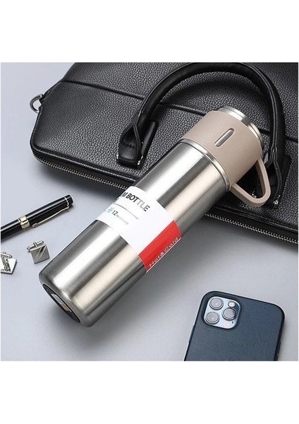 Paslanmaz Çelik Termos Renk 3 Bardaklı Termos Seti Vakumlu Termos Set Çanta Hediyeli Gri Yok Paslanm modelleri